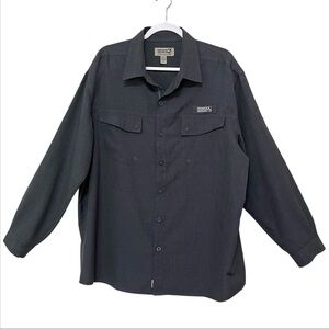 Hook & Tackle Performance Charcoal Grey Button-Up Vented Fishing Shirt Size XL